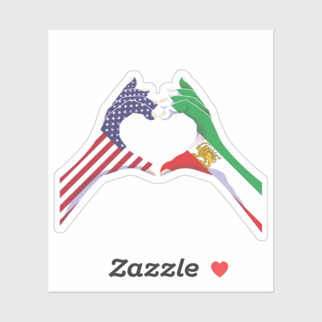 American Iranian Unity Heart with Lion and Sun Sticker (Sheet)