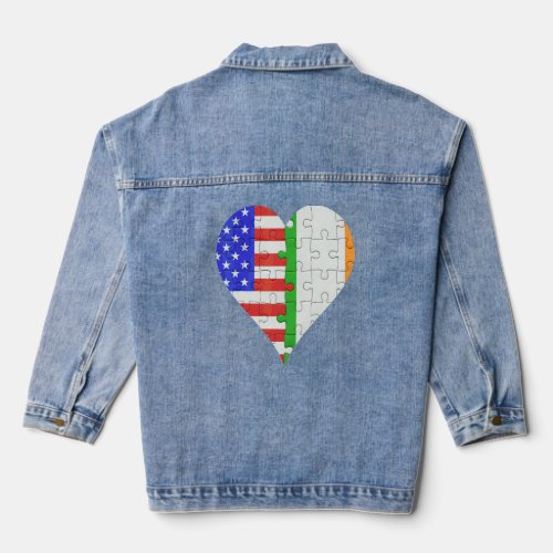 American Irish Flag Heart 1  Denim Jacket