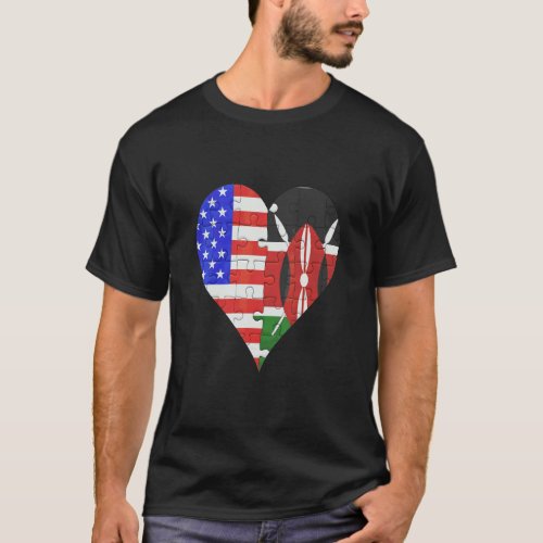 American Kenyan Flag Heart  T_Shirt