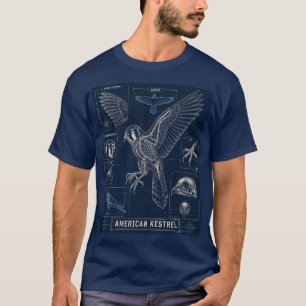 American Kestrel Anatomy Blueprint T-Shirt