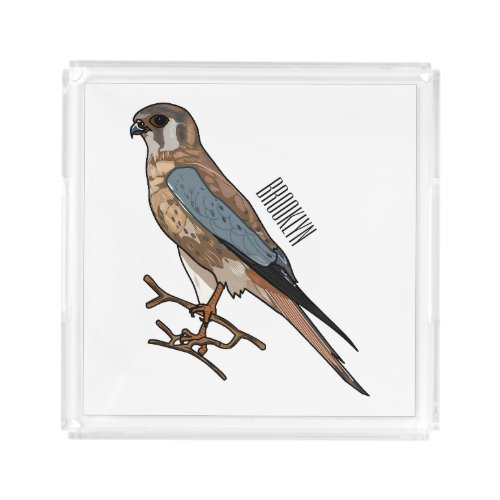 American kestrel bird cartoon illustration  acrylic tray