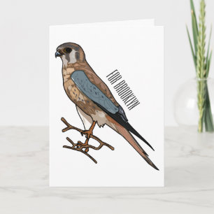 American kestrel bird cartoon illustration  card