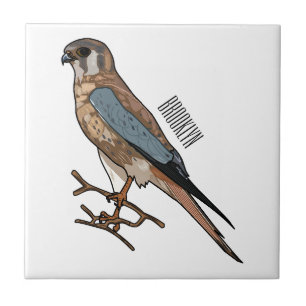 American kestrel bird cartoon illustration ceramic tile