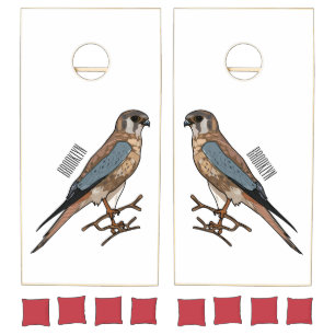 American kestrel bird cartoon illustration cornhole set