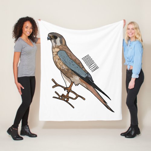 American kestrel bird cartoon illustration  fleece blanket