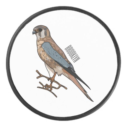 American kestrel bird cartoon illustration  hockey puck