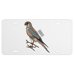American kestrel bird cartoon illustration  license plate