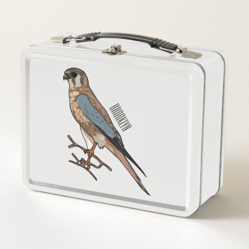 American kestrel bird cartoon illustration  metal lunch box