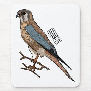 American kestrel bird cartoon illustration mouse pad