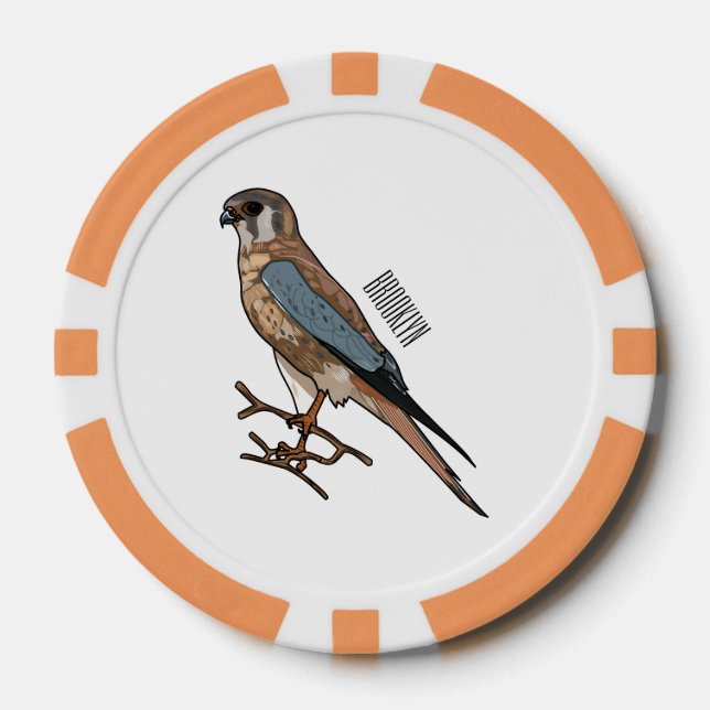 American kestrel bird cartoon illustration  poker chips (Front)