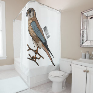 American kestrel bird cartoon illustration shower curtain