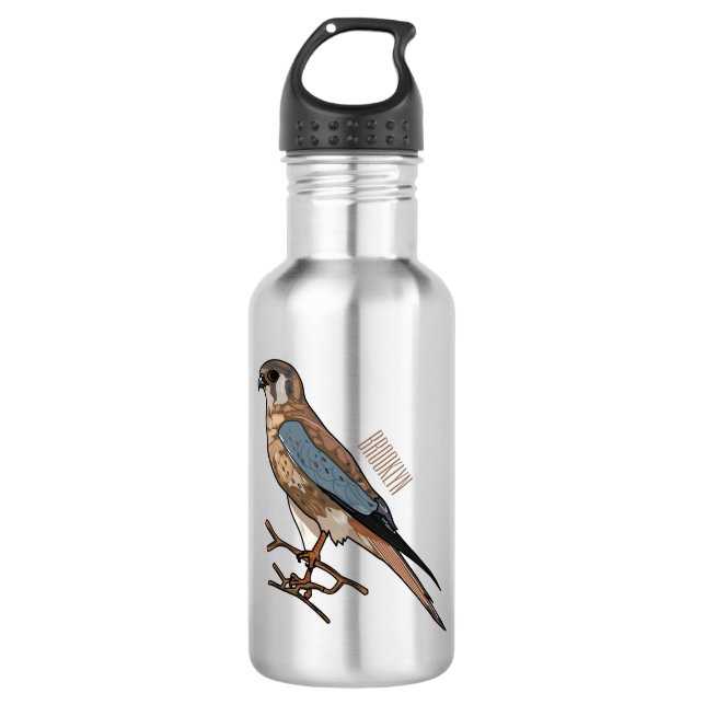 American kestrel bird cartoon illustration  stainless steel water bottle (Front)