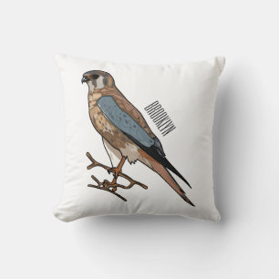 American kestrel bird cartoon illustration throw pillow