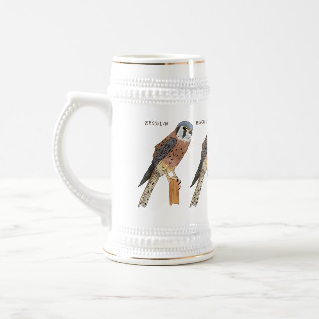 American Kestrel bird illustration Beer Stein (Left)