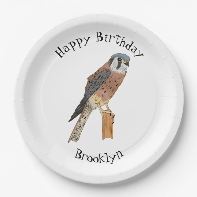 American Kestrel bird illustration  Paper Plates (Front)