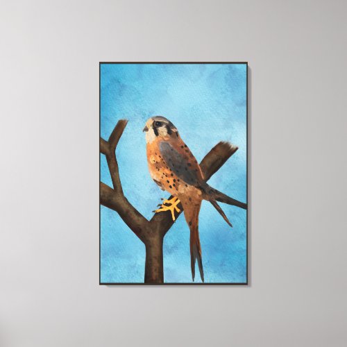 American Kestrel Contemporary Watercolor Framed Canvas Print