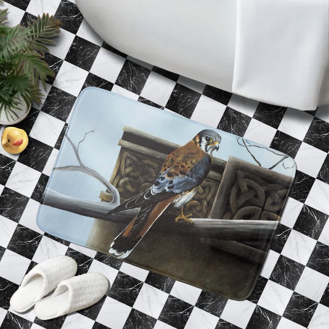 American Kestrel Falcon Celtic Knotwork Wildlife Bathroom Mat (Creator Uploaded)