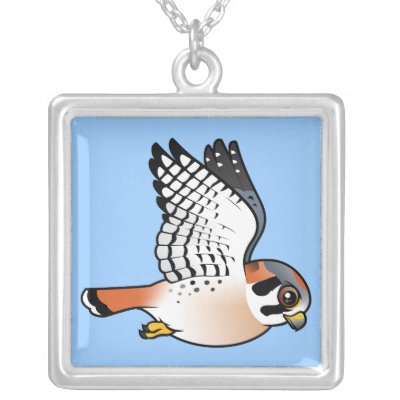 American Kestrel in flight Silver Plated Necklace