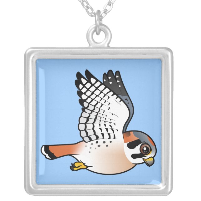 American Kestrel in flight Silver Plated Necklace (Front)