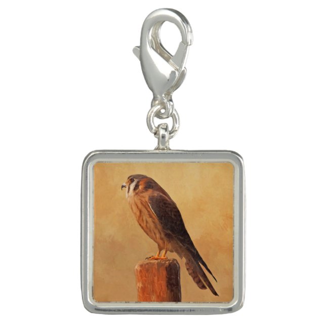 American Kestrel Painting - Original Bird Art Charm (Front)
