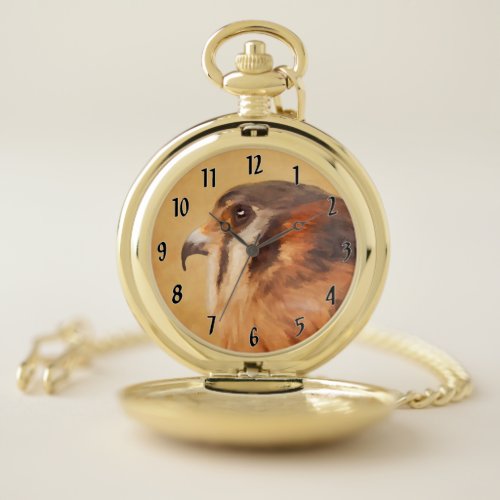 American Kestrel Painting _ Original Bird Art Pocket Watch