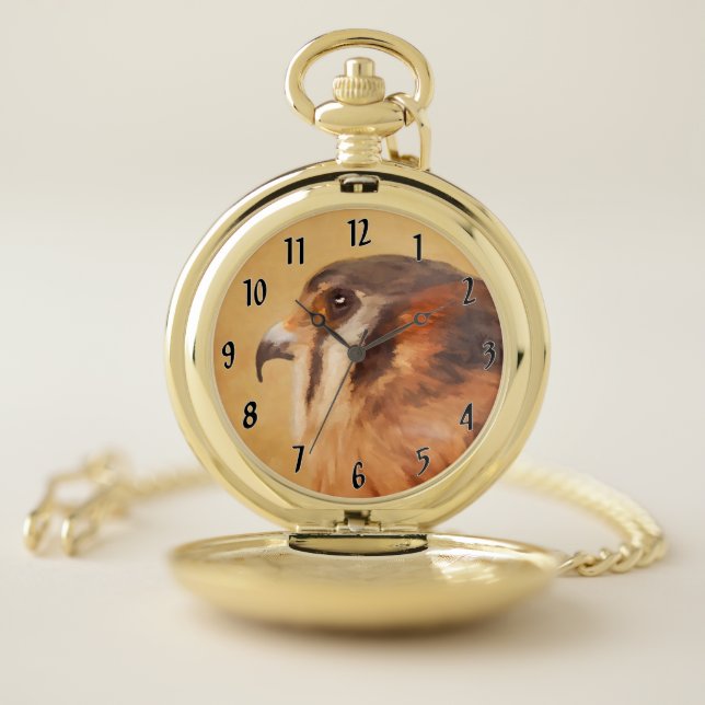 American Kestrel Painting - Original Bird Art Pocket Watch (Inside)