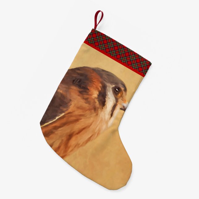 American Kestrel Painting - Original Bird Art Small Christmas Stocking (Front (Hanging))