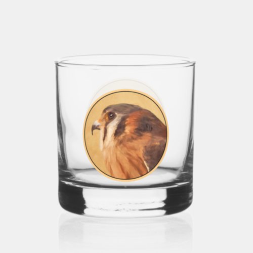 American Kestrel Painting _ Original Bird Art Whiskey Glass
