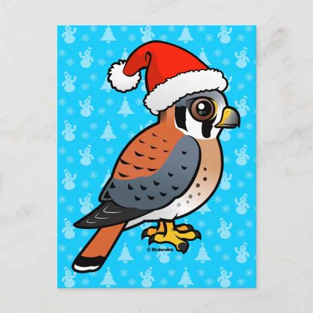 American Kestrel Santa Holiday Postcard (Front)