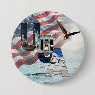 American Landmark USA Flag Sea and Bald Eagle 3" Button