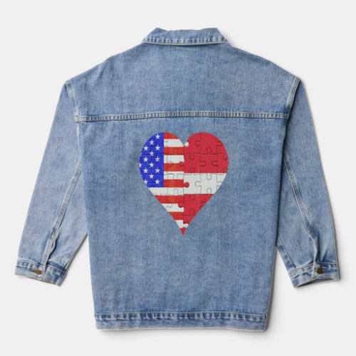 American Latvian Flag Heart  Denim Jacket