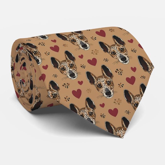 American Leopard Hound Valentine Hearts Pattern Neck Tie (Rolled)
