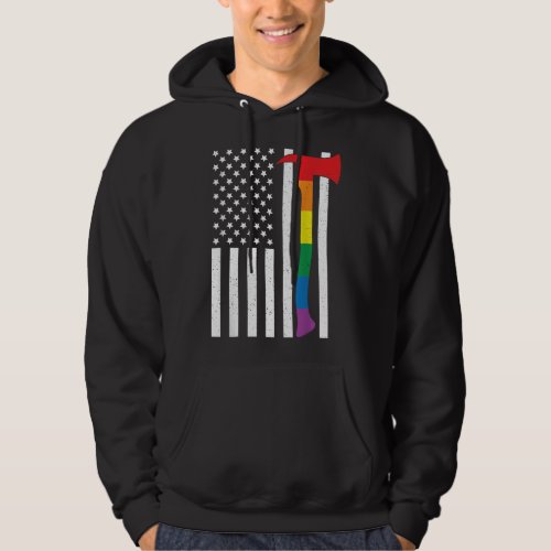 American LGBT Firefighter Flag US Rainbow Axe USA  Hoodie