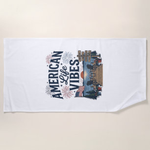 American Life Vibes Patriotic Lake Vector Shirt_1 Beach Towel