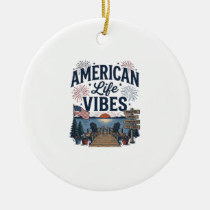 American Life Vibes Patriotic Lake Vector Shirt_1 Ceramic Ornament