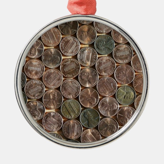 American Lincoln Pennies Texture Metal Ornament (Front)