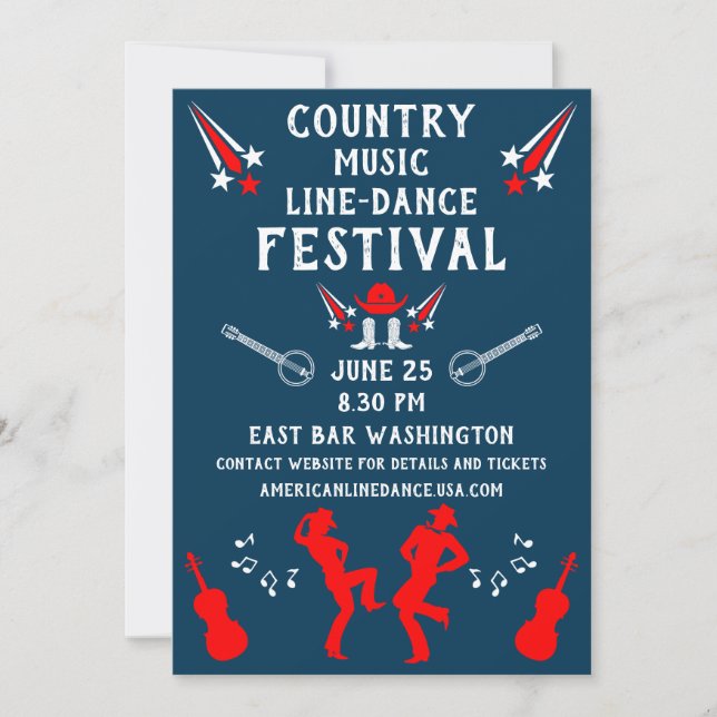 American Line Dancing Festival And Party Invitation (Front)