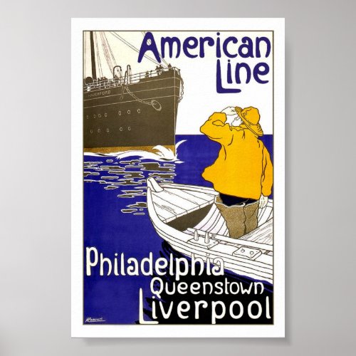 AMERICAN LINE _ Vintage Travel Poster