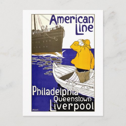 AMERICAN LINE _ Vintage Travel Poster Design Postcard