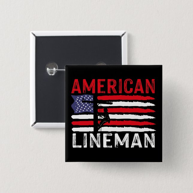 American Lineman Electric Cable Patriotic USA Flag Button (Front & Back)