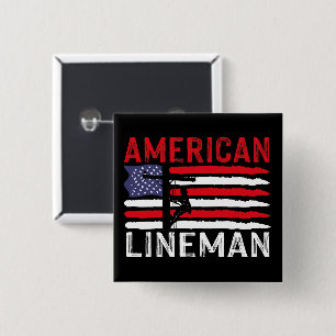 American Lineman Electric Cable Patriotic USA Flag Button