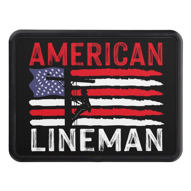American Lineman Electric Cable Patriotic USA Flag Hitch Cover (Front)