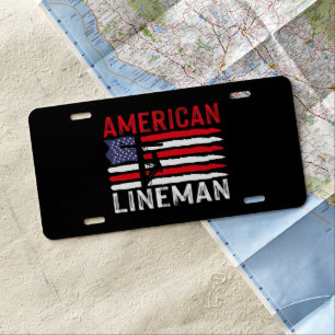 American Lineman Electric Cable Patriotic USA Flag License Plate