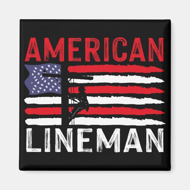 American Lineman Electric Cable Patriotic USA Flag Magnet (Front)