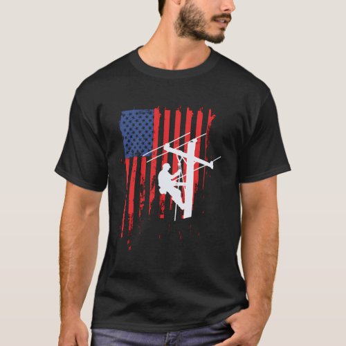 American Lineman Flag Cable Line T_Shirt