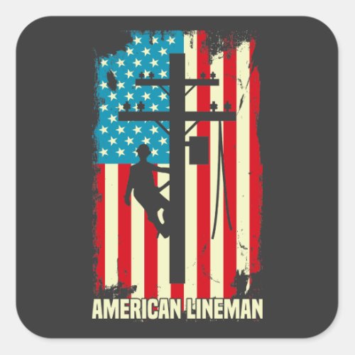  American Lineman Flag Electric Cable Patriot  Square Sticker