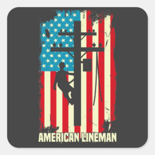 American Lineman Flag Electric Cable Patriot Square Sticker