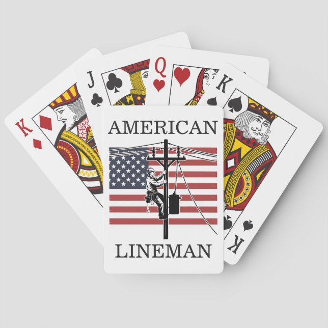 American Lineman Flag Utility Worker Gift Idea Poker Cards (Back)