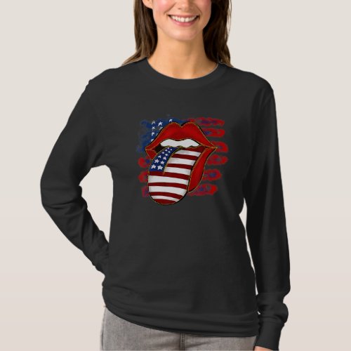 American Lips American Flag Usa 4th Of July Patrio T_Shirt