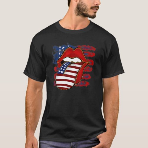 American Lips American Flag Usa 4th Of July Patrio T_Shirt